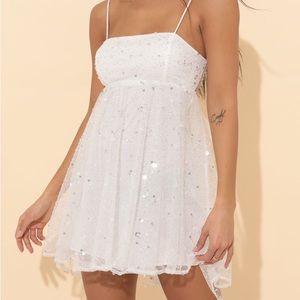 Doll Dress in White Sequin